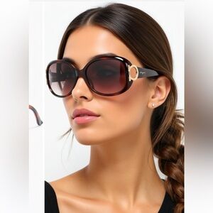 NWT Salvatore Ferragamo 57mm Oversized Brown Sunglasses with Gold Accent